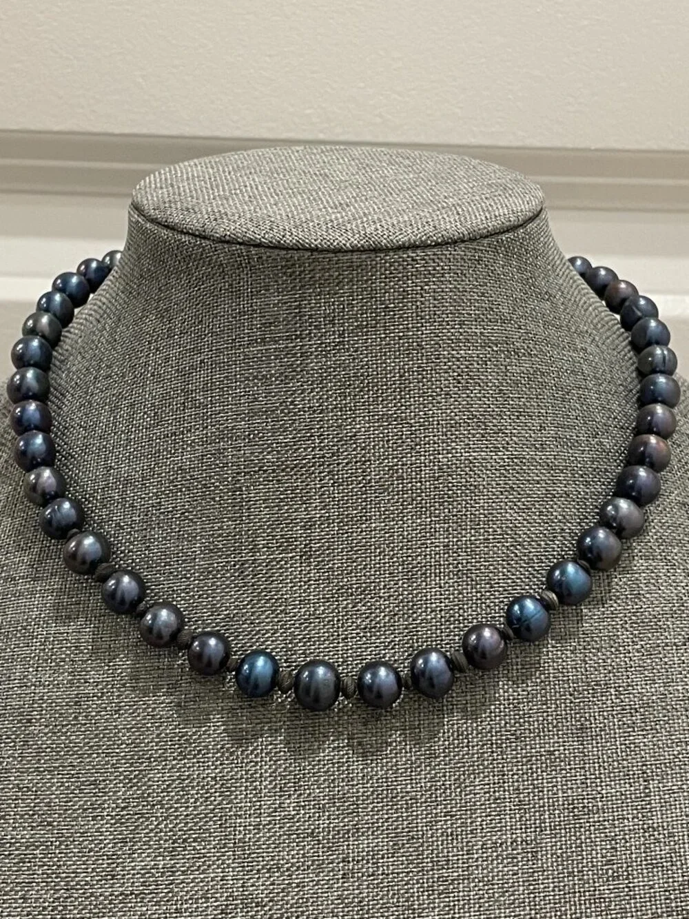 Blue Gray Pearl Necklace with 925 Silver Fish Hook Clasp